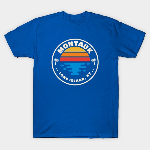 Retro Montauk Long Island New York Vintage Beach Surf Emblem T-Shirt by Now Boarding